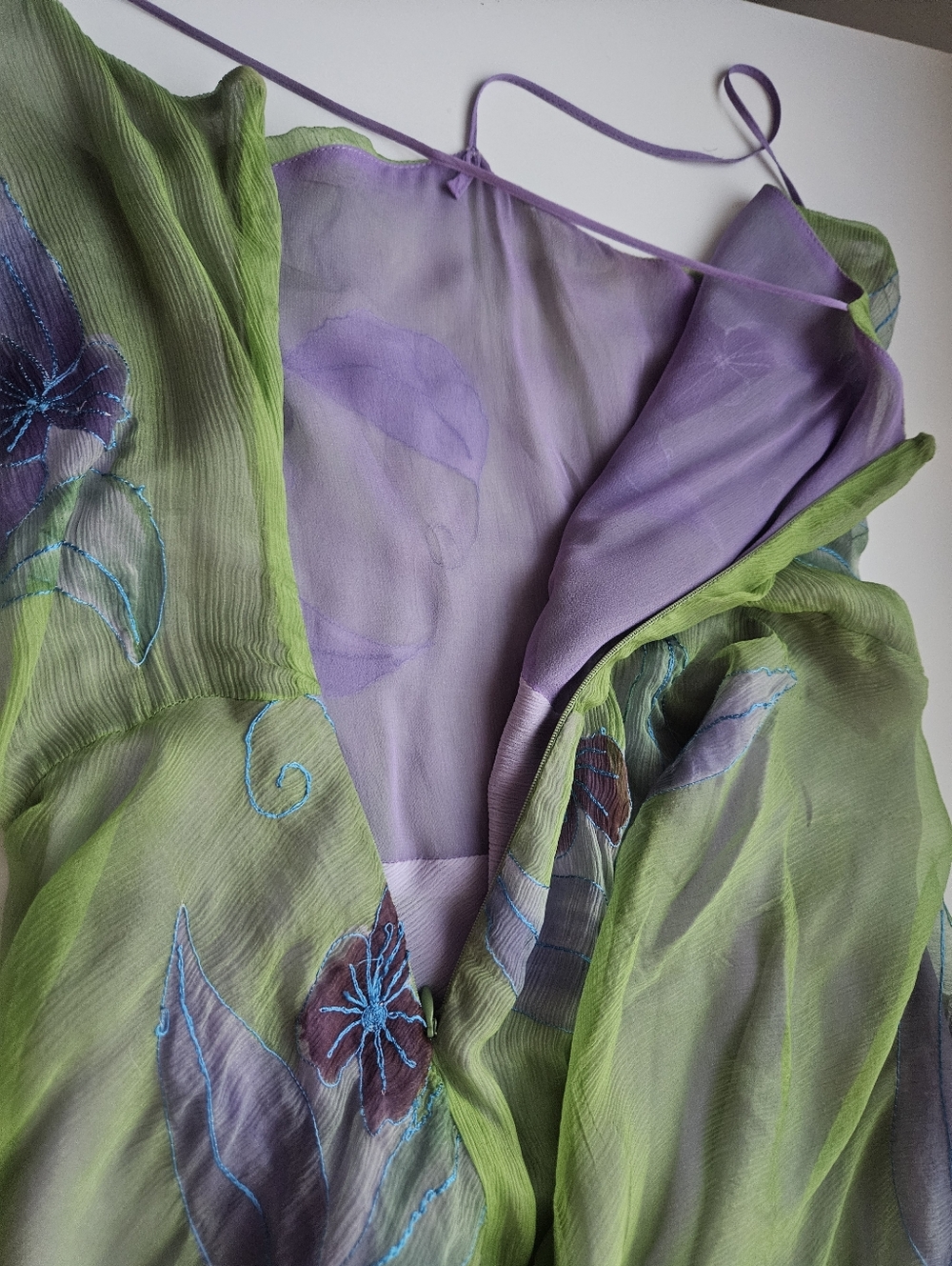 Vintage Handmade Embroidered Layered Silk Watercolor Fairy Dress - Picture 13 of 14